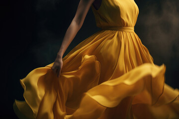 Beautiful Young Woman in Yellow Dress against Neutral Background