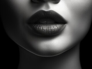 Portrait of a close up of woman lips. Black and white photography.