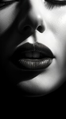 Portrait of a close up of woman lips. Black and white.