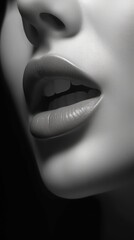 Portrait of a close up of woman lips. Black and white.