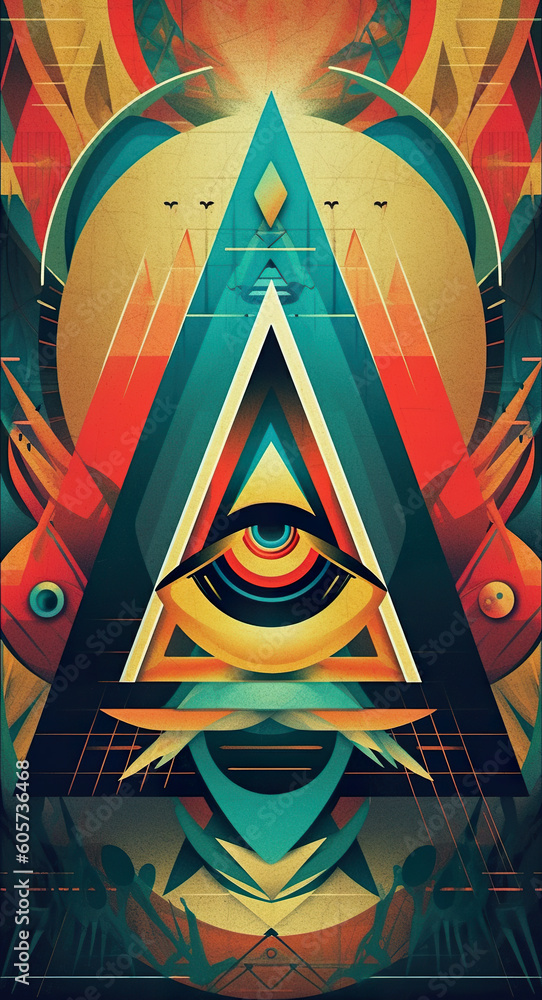 Poster a triangle with an all seeing eye in it. generative ai.