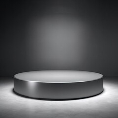 Round podium, empty stage illuminated spotlights isolated grey background ,Generative AI