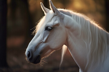 Beautiful white horse. Generative AI illustration