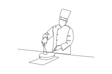 Continuous one-line drawing chef is cooking. Class it up concept. Single line drawing design graphic vector illustration