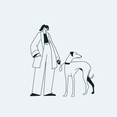 Girl walking with greyhound, Spanish galgo. Galgo rescue, adopted dog