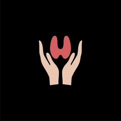 Hands thyroid icon  isolated on black background 