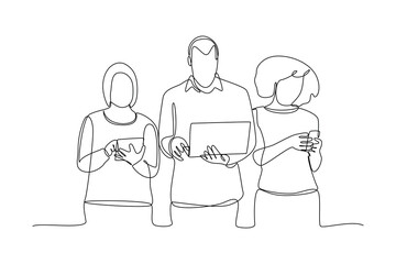 Single one-line drawing student presentation in class. Diversity in college concept. Continuous line drawing illustration