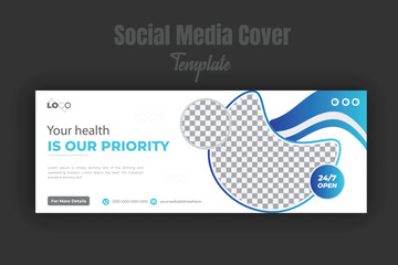 Medical care and treatment social media or social media cover or web banner design template for service promotion with abstract blue gradient color shape