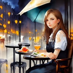 woman in restaurant ai generated