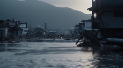 Houses of villages near glaciers ruined by floods