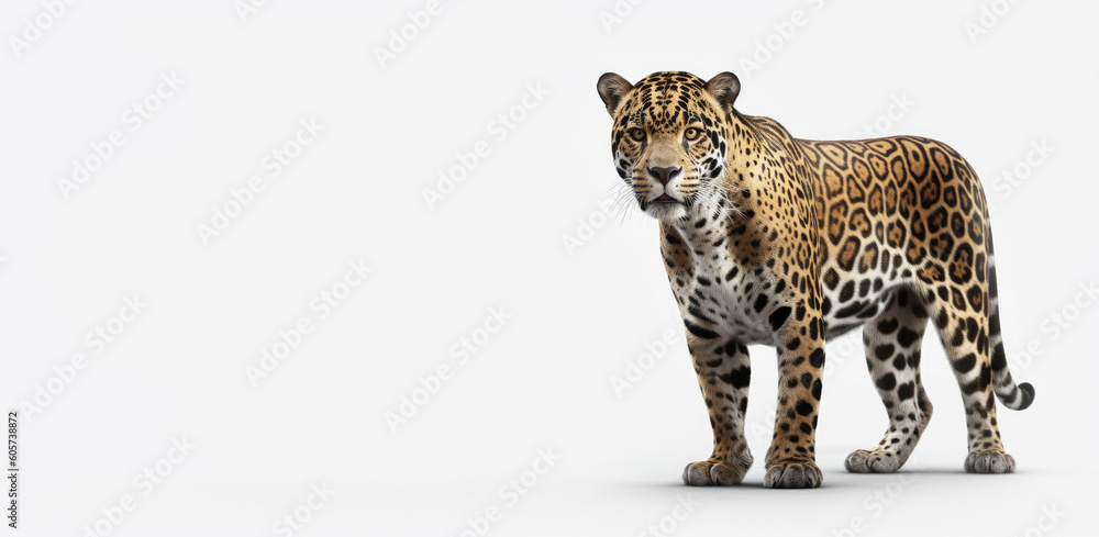 Wall mural Jaguar isolated on white background, aggressive mood, Generative AI