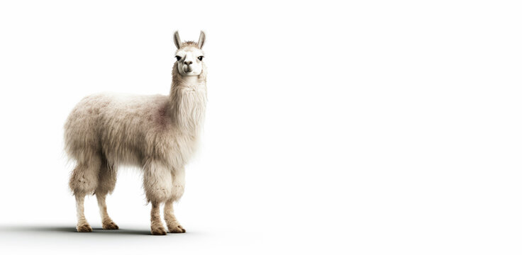 Llama isolated on white background, Generative AI