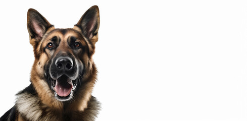 Roaring German Shepherd dog isolated on white background, open mouth, Angry mood, Generative AI