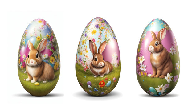 Cute easter bunny rabbits and easter eggs, created with generative ai Illustration Generated by Generative AI