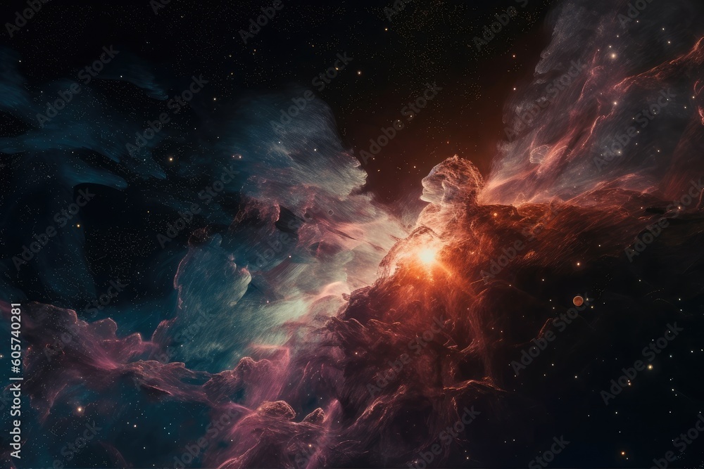Wall mural spaceship flying through nebula with stars in the background, created with generative ai