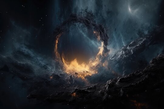 celestial vortex, with swirling clouds of gas and dust in galaxy or nebula, created with generative ai