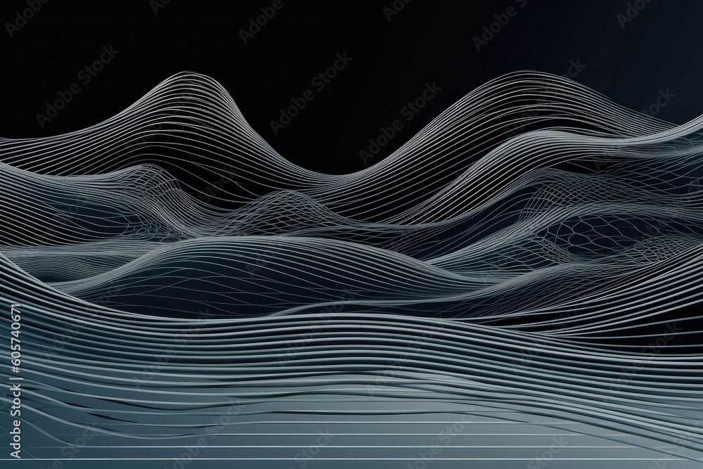 Wall mural geometric line art and contours of waves, with reflection on the water, created with generative ai