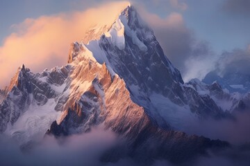 A breathtaking panoramic view of snow-capped mountain peaks - Generative AI