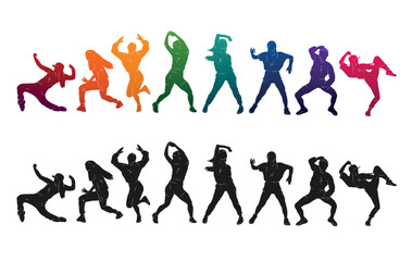 Fototapeta na wymiar Detailed vector colorful illustration of silhouettes of expressive dancing girls. Jazz funk, hip hop, house dance. dancer.