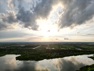Fototapeta na wymiar Sunset over Lake Walter E. Long in east Austin. 