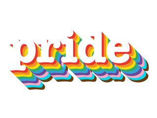 Gestapelter Pride-Schriftzug in Regenbogenfarben