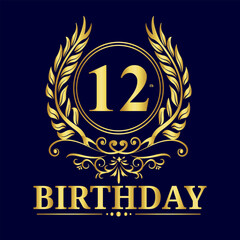 12 Years Celebration, 12th Years Luxury Gold Number Birthday Vector Design, Birthday Elements, Birthday Logo Design