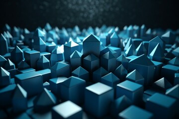 Abstract blue geometric shapes arranged side by side. Generative AI