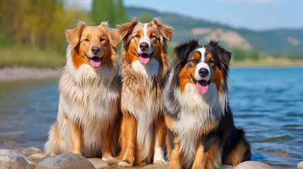 portrait of a beautiful brown and white domestic Australian shepherd dog