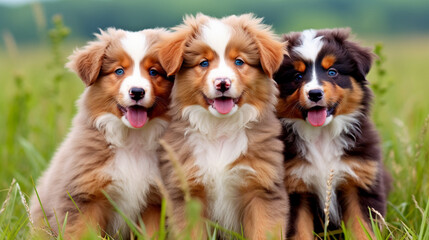 portrait of a beautiful brown and white domestic Australian shepherd dog