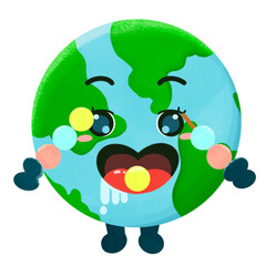 Cute planet earth characters. Planet cartoon emoji collection. Earth Day card vector illustration. World Environment Day