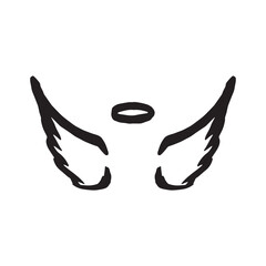 Vector sketch of angel wings on white background halo