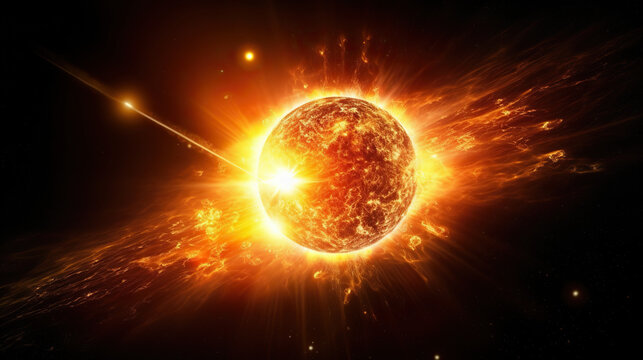 Close image of the sun in the space.
