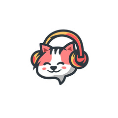 Fototapeta na wymiar cute cat logo mascot vector wearing a headset