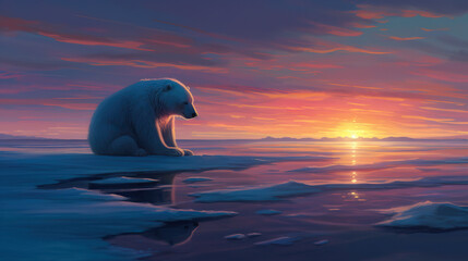Illustration of polar bear on ice floe.