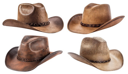 Set of cowboy hats, cut out. Based on Generative AI - obrazy, fototapety, plakaty