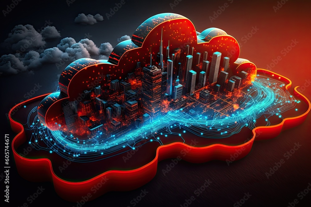 Poster cloud computing for digital storage and transfer big data on internet.futuristic.generative ai