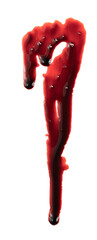 Dripping blood isolated on white background. Flowing bloody stains, splashes and drops. Trail and...