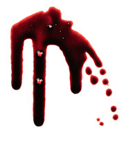 Dripping blood isolated on white background. Flowing bloody stains, splashes and drops. Trail and...