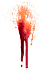 Dripping blood isolated on white background. Flowing bloody stains, splashes and drops. Trail and...