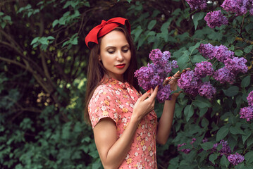 Evening in the botanical garden when the lilac blossomed