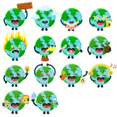 set of cute planet earth characters vectors, illustration 