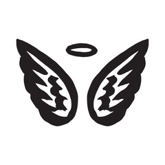 Vector sketch of angel wings on white background halo