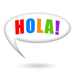 Hola, greeting word in spanish inside speech bubble isolated on white background