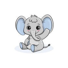 Funny cartoon elephant. Cute animal. Vector illustration 