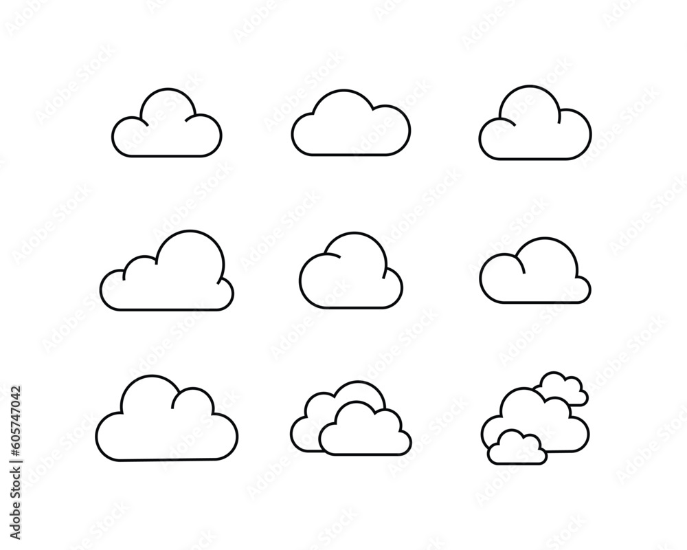 Poster clouds lines collection. cloudy line icon set. storage solution element, databases, networking, soft