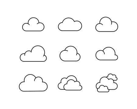 clouds lines collection. cloudy line icon set. Storage solution element, databases, networking, software image, cloud and meteorology icon vector symbol logo illustration line editable stroke line