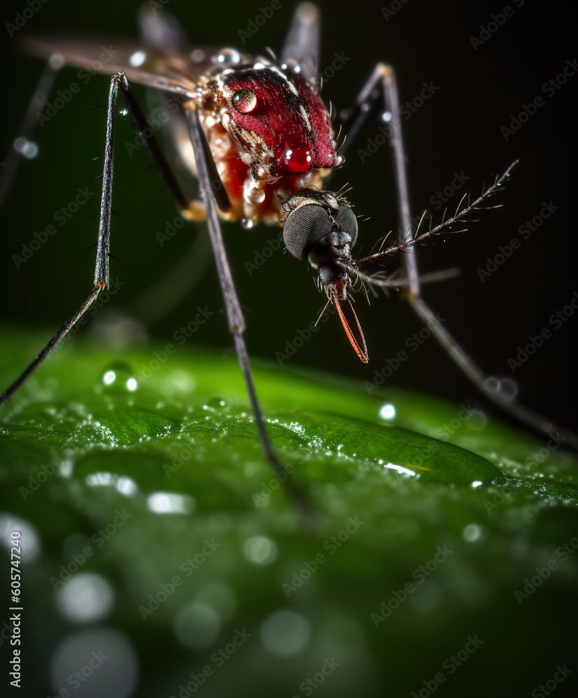 Poster a close up of a mosquito on a leaf. generative ai.