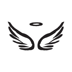 Vector sketch of angel wings on white background halo