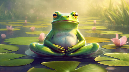 Fototapeta premium Beautiful frog in lotus position meditating.
