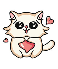cat with heart. cartoon cat holding heart vector illistration